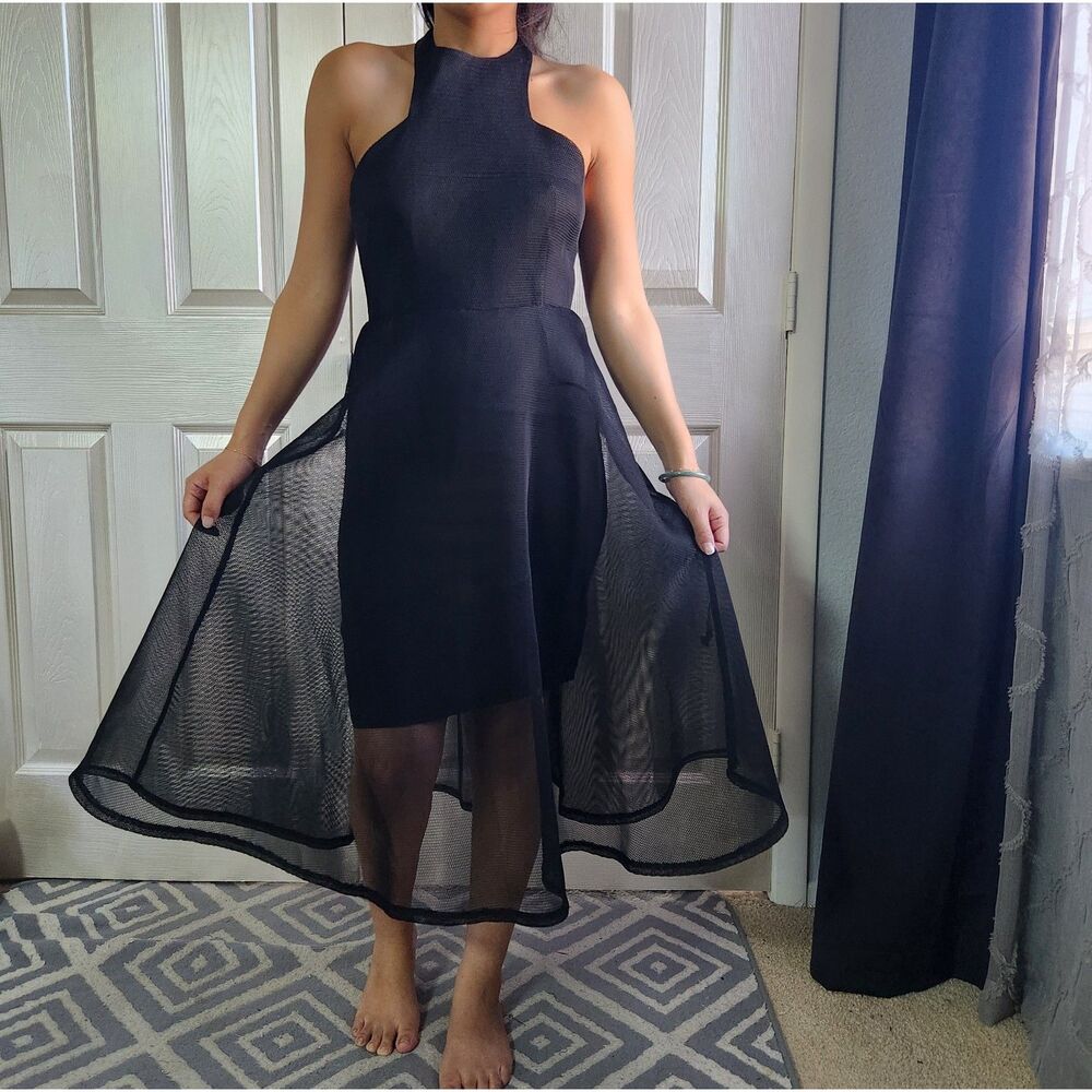New Black Mesh Babydoll Halter Dress Size 4